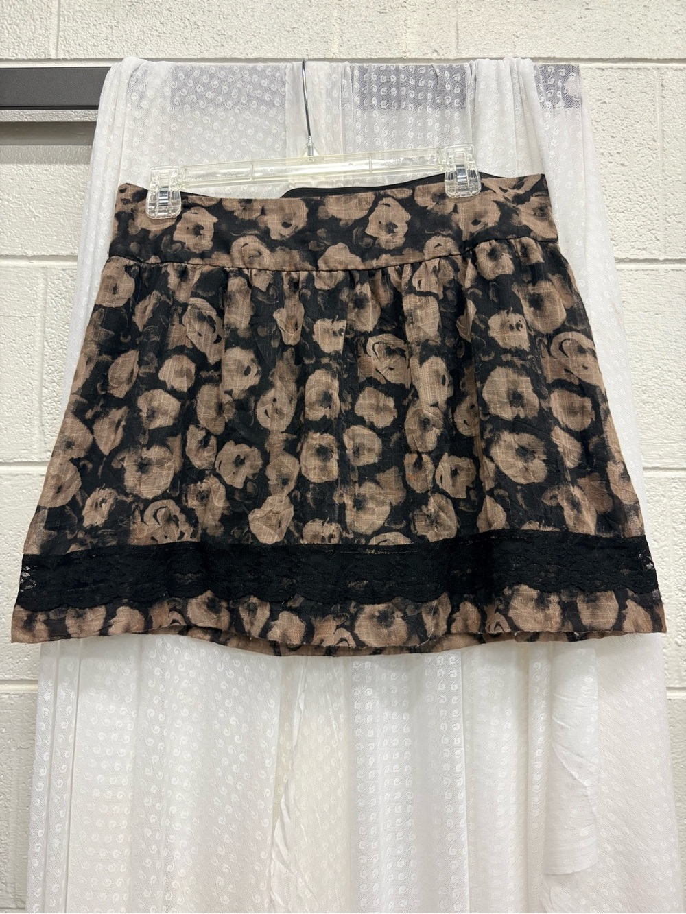 Stooshy Black and Brown Printed Mini Skirt with Lace Band